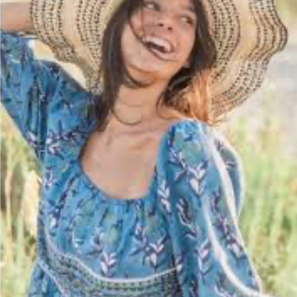 NWT Size XL Victoria Dunn Boho Sunflower Mini Dress in Cornflower. - Picture 5 of 13